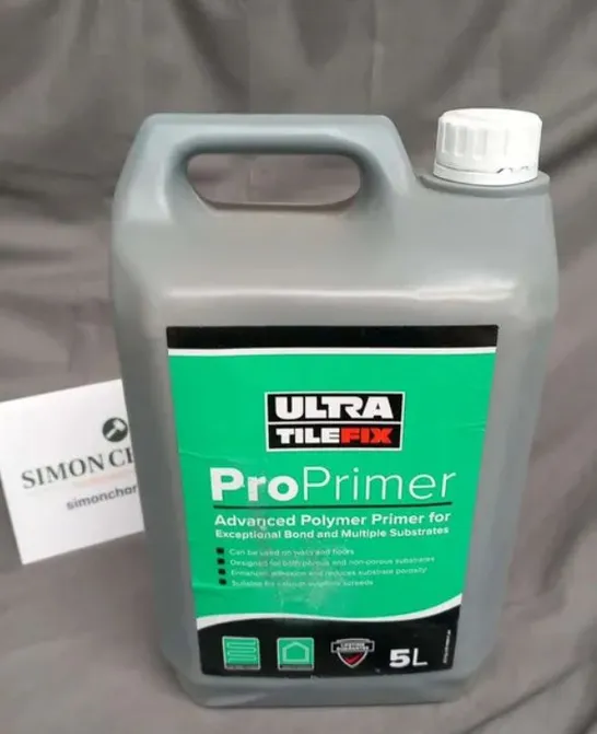 THREE BOTTLES OF ULTRA TILE FIX PRO PRIMER ADVANCED POLYMER PRIMER FOR EXCEPTIONAL BOND AND MULTIPLE SUBSTRATES 5L