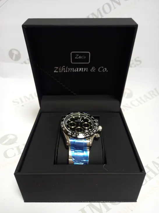 MENS ZIHLMANN & CO Z400 WATCH – CHRONOGRAPH MOVEMENT – STAINLESS STEEL STRAP – BLACK DIAL – 3ATM WATER RESISTANT