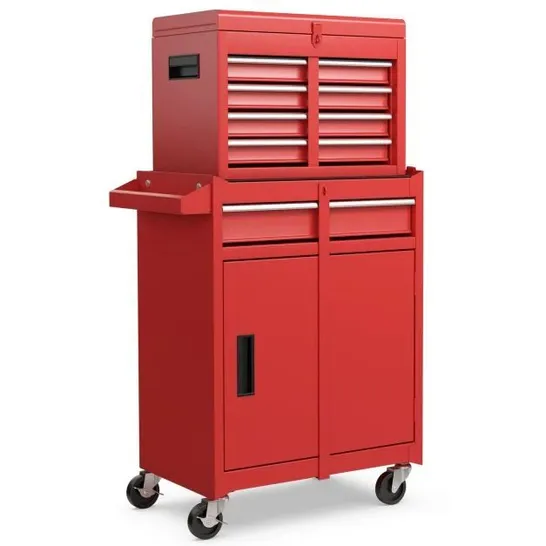 BOXED COSTWAY 5-DRAWER ROLLING TOOL CHEST CABINET METAL TOOL STORAGE BOX LOCKABLE WITH WHEELS - RED