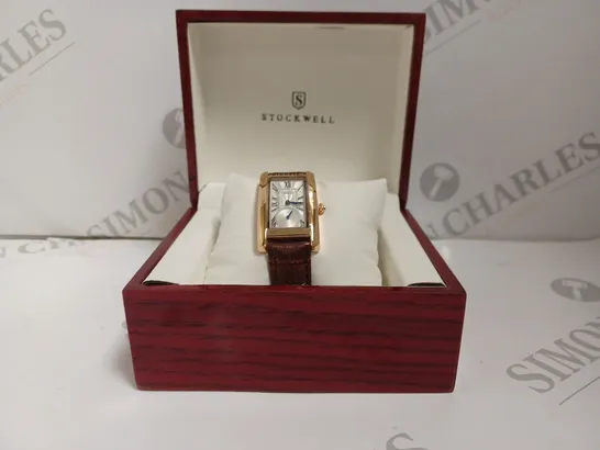 BOXED STOCKWELL LUXURY LADIES WATCH - TEXTURED DIAL WITH SUB DIAL MINUTE HAND - LEATHER STRAP 