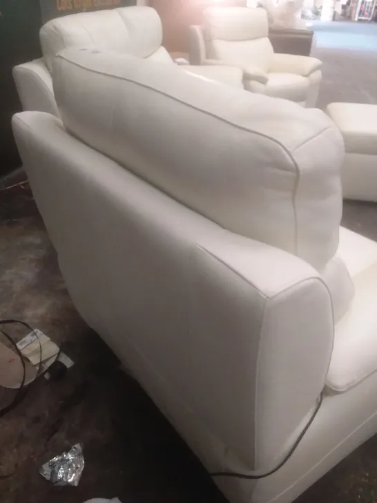 DESIGNER ITALIAN MADE PATIZIO WHITE LEATHER ELECTRIC RECLINING THREE SEATER SOFA, TWO ELECTRIC RECLINING ARMCHAIRS AND PANDORA FOOTSTOOL