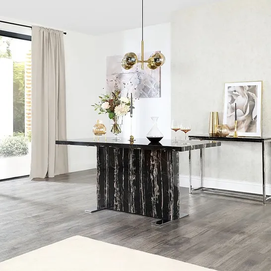 BOXED DESIGNER MAGNUS BLACK MARBLE DINING TABLE (2 BOXES)