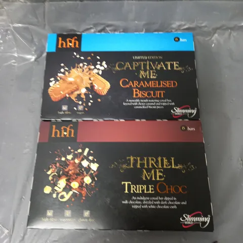 BOX OF APPROX 9X6 SLIMMING WORLD HI-FI BARS IN CARAMALISED BISCUIT AND TRIPLE CHOC