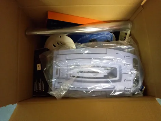 BOX OF APPROXIMATELY 10 HOUSEHOLD ITEMS TO INCLUDE KITCHEN FAUCET, FOOTBALL GOAL SET, EXERCISE EQUIPMENT, ETC