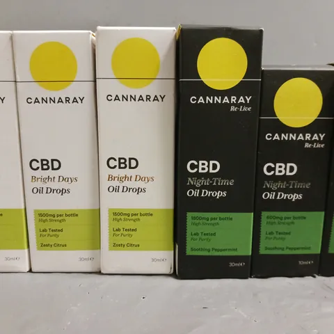 LOT OF 6 CANNARAY CBD ITEMS TO INCLUDE NIGHT TIME & BRIGHT DAY OIL DROPS - VARIOUS STRENGTHS