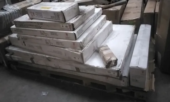 PALLET OF ASSORTED FLATPACK FURNITURE PARTS INCLUDING PARINI DINING TABLE, CONSTABLE DINING TABLE, CAPRICE BAR TABLE, DIVA RECTANGULAR BAR TABLE PARTS