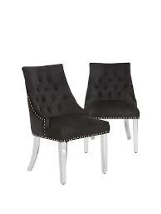 PAIR OF WARWICK VELVET DINING CHAIRS BLACK/CHROME (1 BOX) RRP £249