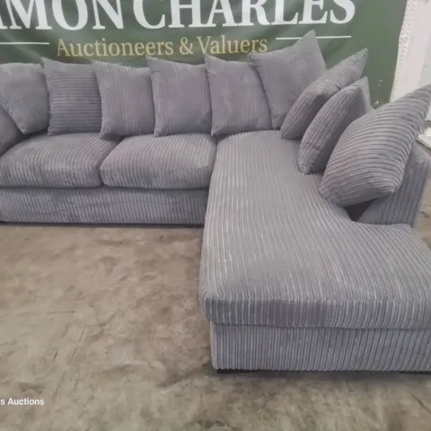 DESIGNER AMALFI RH CHAISE SOFA WITH SCATTER CUSHIONS GREY JUMBO CHORD