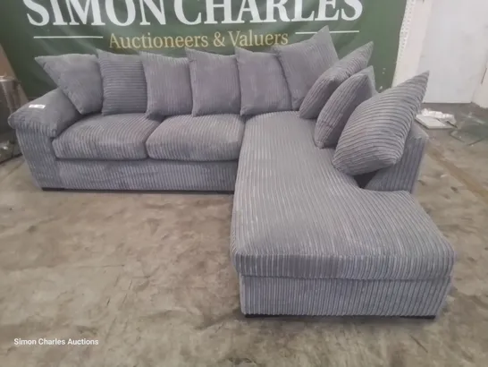 DESIGNER AMALFI RH CHAISE SOFA WITH SCATTER CUSHIONS GREY JUMBO CHORD