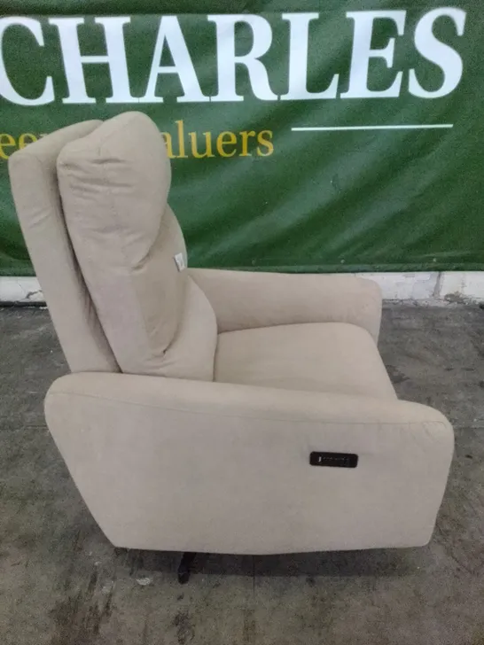 QUALITY ITALIAN DESIGNER MALTA RECLINER SWIVEL ARMCHAIR - BEIGE FABRIC