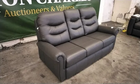 QUALITY BRITISH DESIGNED & MANUFACTURED G PLAN HOLMES SMALL 3 SEATER SOFA CAMBRIDGE SLATE LEATHER