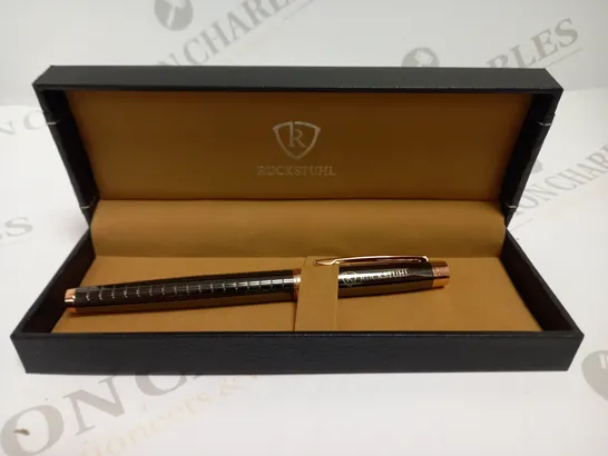 RUCKSTUHL STAINLESS STEEL LUXURY PEN – BLACK & ROSE GOLD COLOUR CASING  - HAND ASSEMBLED