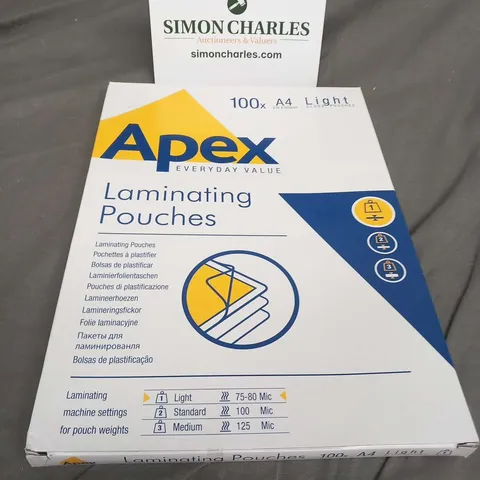 TEN PACKS OF 100 APEX A4 LIGHT GLOSS LAMINATING POUCHES 