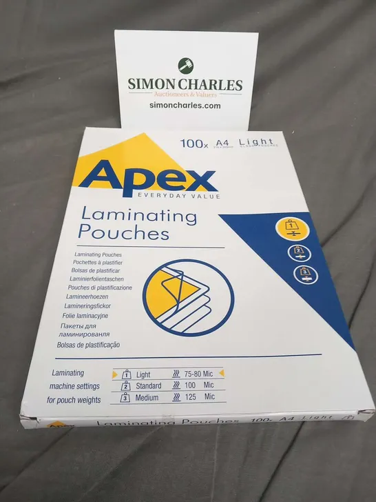 TEN PACKS OF 100 APEX A4 LIGHT GLOSS LAMINATING POUCHES 