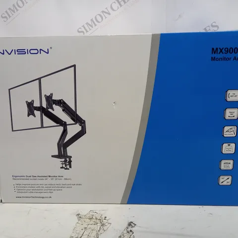 BOXED INVISION DUAL GAS ASSISTED MONITOR ARM 