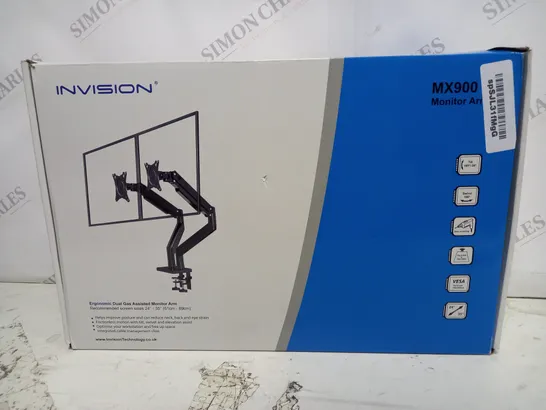 BOXED INVISION DUAL GAS ASSISTED MONITOR ARM 