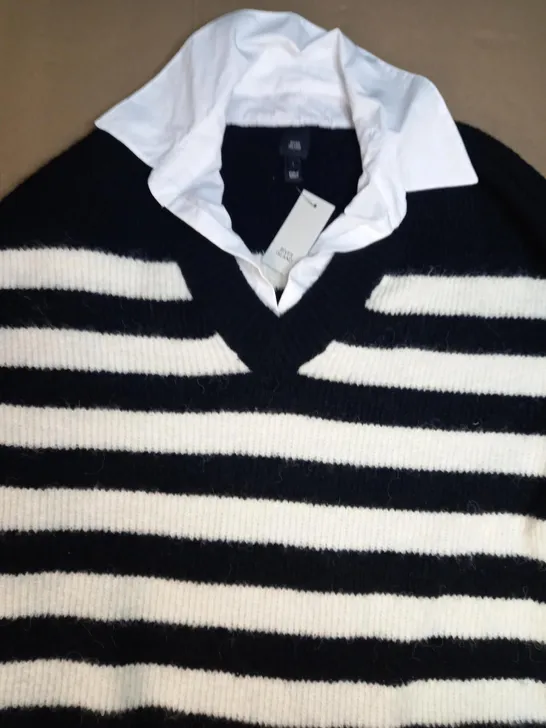 RIVER ISLAND COLLARED JUMPER IN BLACK/WHITE UK SIZE L