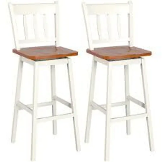 BOXED COSTWAY CREAM SWIVEL RUBBER WOOD BAR STOOL SET OF 2