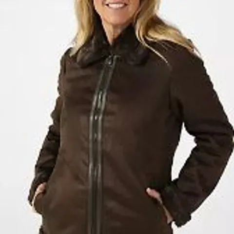 ELLEN TRACY FAUX SHEARLING JACKET ESPRESSO SMALL