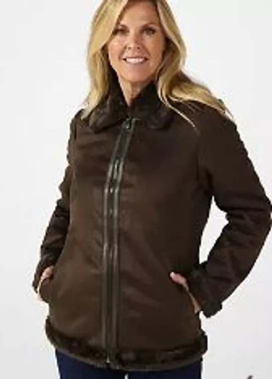 ELLEN TRACY FAUX SHEARLING JACKET ESPRESSO SMALL