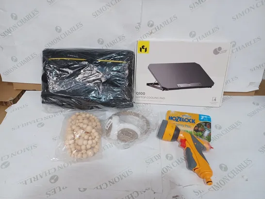 BOX TO CONTAIN APPROXIMATELY 10 ASSORTED HOME BASED PRODUCTS, INCLUDES BACKPACK, HOZELOCK ITEM AND A LAPTOP COOLING POD