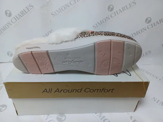 BOXED PAIR OF SKECHERS ARCH SLIPPERS, ROSE GOLD - SIZE 8