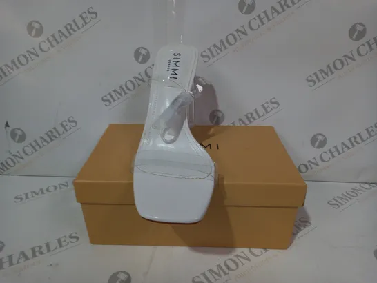 BOXED PAIR OF SIMMI LONDON OPEN TOE CLEAR STRAP AND HIGH HEEL SANDALS IN WHITE SIZE 6