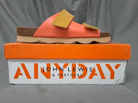 BOXED PAIR OF JOHN LEWIS ANYDAY LIMES OPEN TOE SANDALS IN MULTI ORANGE SIZE 6