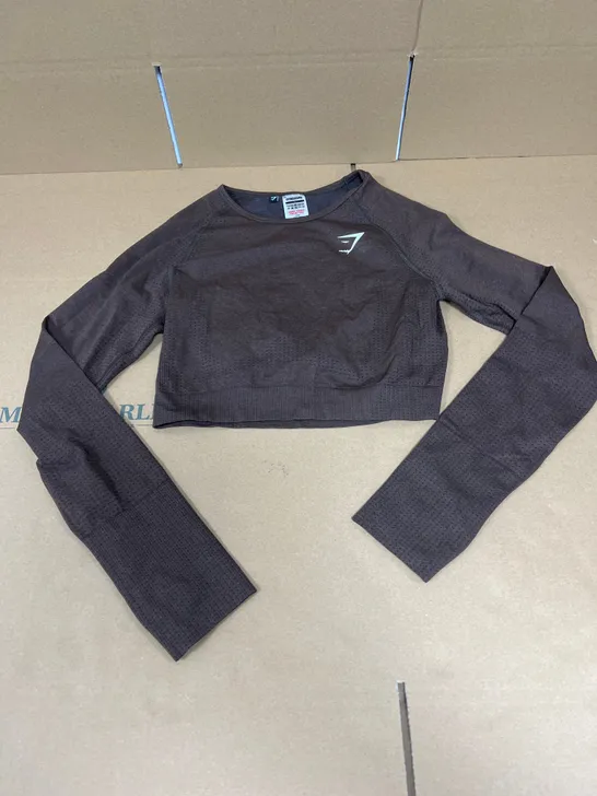 GYMSHARK LONG SLEEVED CROPPED TRAINING TOP IN BROWN SIZE LARGE 