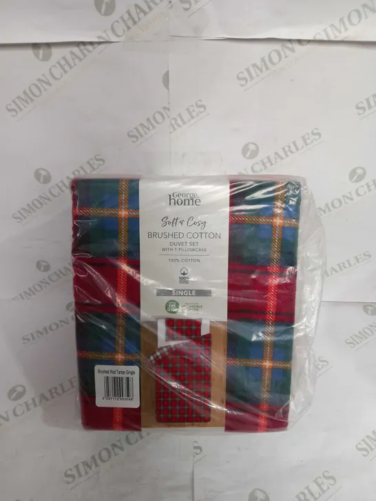 BRUSHED RED TARTAN DUVET SET WITH 2 PILLOW CASES - SINGLE BED 