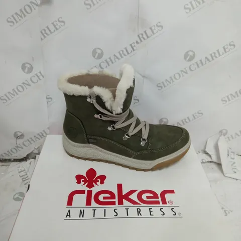 BOXED PAIR OF RIEKER ANTISTRESS HIKING BOOTS, KHAKI - SIZE 6