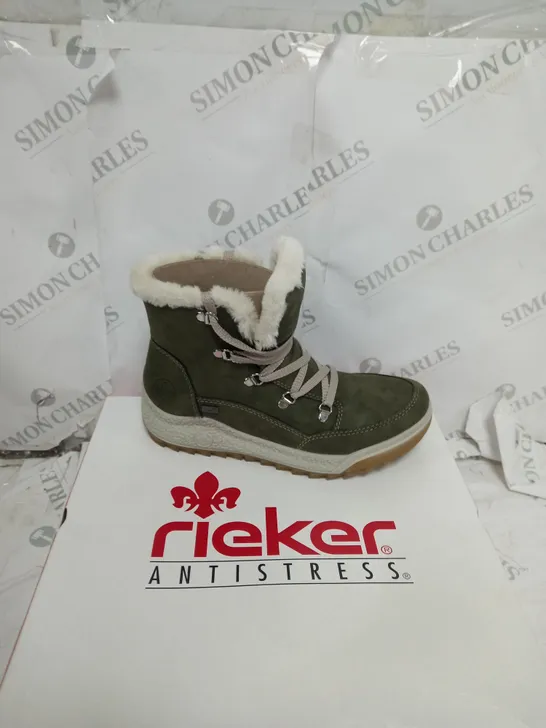 BOXED PAIR OF RIEKER ANTISTRESS HIKING BOOTS, KHAKI - SIZE 6