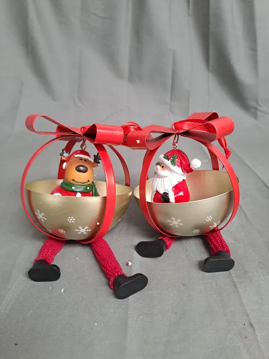 BOX OF 2 SANTA EXPRESS CHARACTERS DANGLY LEG BAUBLES 