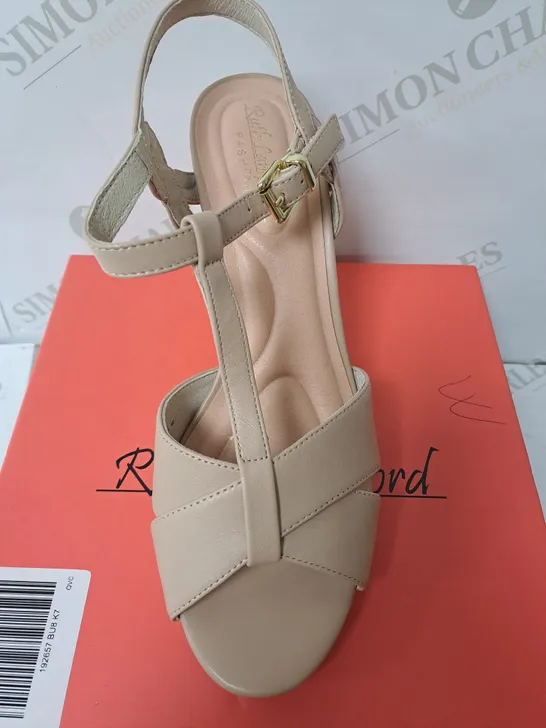 RUTH LANGSFORD HEELED SANDAL ALMOND LEATHER SIZE 7