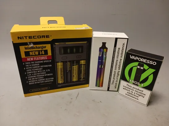 APPROXIMATELY 20 VAPES, E-CIGARETTES & ACCESSORIES TO INCLUDE VAPORESSO XROS 3, INNOKIN ENDURA T20 S, NITECORE INTELLICHARGER, ETC