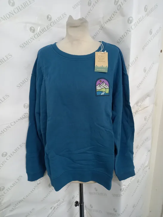 PASSENGER FRIDAY COLLECTIVE RECYCLED COTTON OVERSIZED PRINTED SWEAT SHIRT IN BLUE CORAL SIZE L