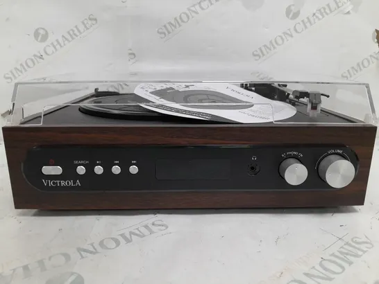 VICTROLA 3-IN-1 RECORD PLAYER AND 3-SPEED TURNTABLE MAHOGANY