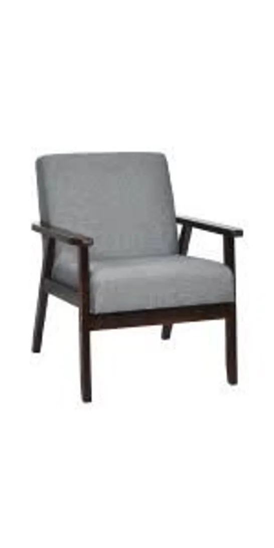 BOXED COSTWAY FABRIC ACCENT CHAIR ARMCHAIR SOLID RUBBER WOOD UPHOLSTERED LOUNGE CHAIR - GREY