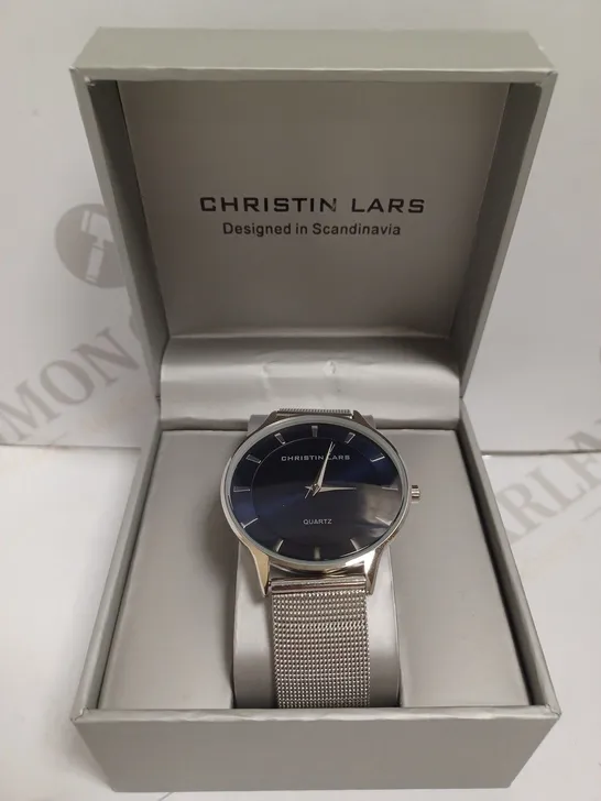 CHRISTIN LARS SILVER WATCH WITH BLUE FACE