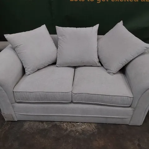 DESIGNER TWO SEATER SOFA WITH SCATTER CUSHIONS LIGHT GREY FABRIC 