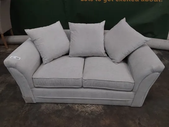 DESIGNER TWO SEATER SOFA WITH SCATTER CUSHIONS LIGHT GREY FABRIC 