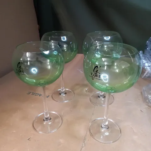 VINE GIN DE FRANCE SET OF 4 67CL WINE GLASSES WITH GREEN TINT