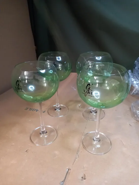 VINE GIN DE FRANCE SET OF 4 67CL WINE GLASSES WITH GREEN TINT