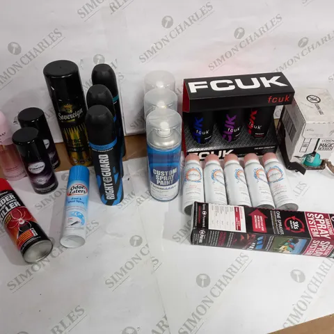 LOT OF APPROX 20 ASSORTED AEROSOLS TO INCLUDE BODY SPRAY, PAINT, HAIR SPRAY ETC