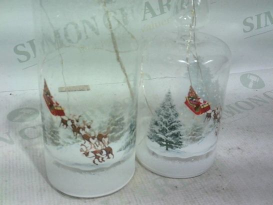 FESTIVE SET OF 2 PRE-LIT SCENIC GLASS CANDLES