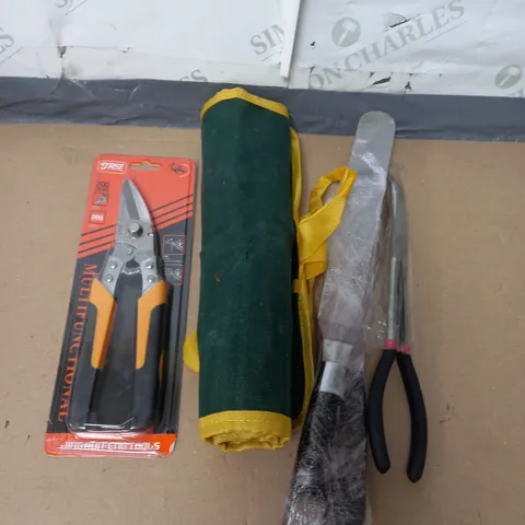 TOTE OF APPROX 10 HOUSEHOLD ITEMS TOO INCLUDE SNIPS , GARDENING TOOLS , NUTS AND BOLTS 