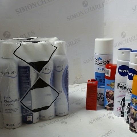 LOT OF ASSORTED ITEMS TO INCLUDE; SKIN CLEANSING FOAM, DEODORANT, HAIR COLOUR ETC
