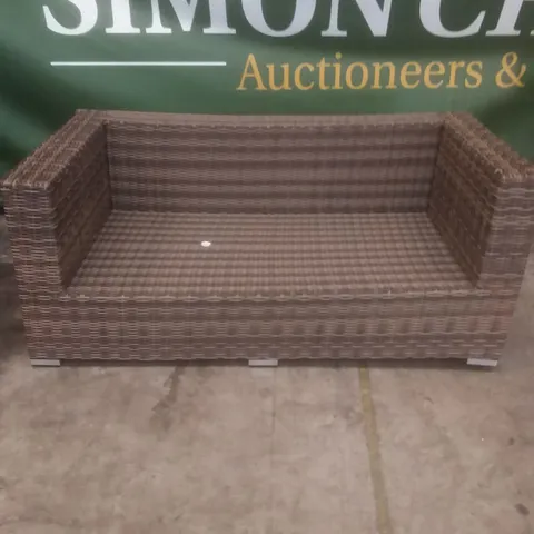 RATTAN EFFECT 2 SEATER GARDEN SOFA BROWN