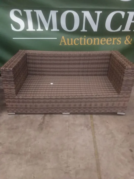 RATTAN EFFECT 2 SEATER GARDEN SOFA BROWN