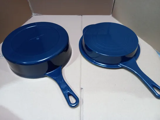 BRAND NEW COOKS ESSENTIALS 2-PIECE CAST IRON DOUBLE DUTY CASSEROLE WITH SKILLET LID - BLUE